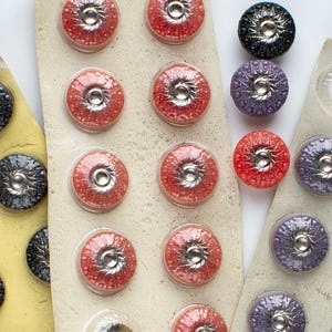 Set of 30 Vintage Czech Glass Buttons 14 mm, Matching Glass Buttons Cards