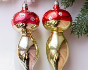 Vintage Large Amanita Mushroom Glass Christmas Ornaments, Soviet USSR Xmas Tree Decoration 60s-70s USSR, Kremlin Ornament