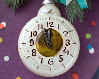 Vintage Large Alarm Clock Glass Christmas Ornaments, Soviet USSR Xmas Tree Decoration 50s-60s USSR, Kremlin Ornament