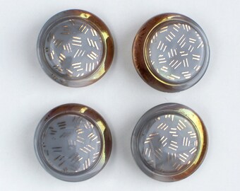 Set of 4 Vintage Grey Moonglow Glass Buttons, Czech Cardigan Glass Buttons 27 mm