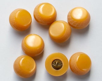 Vintage Plastic Moonglow Buttons Set of 8, Honey Yellow Metal Shank Buttons