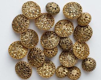 Filigree Brass Czech Buttons, Vintage Cricket Cage Openwork Metal Buttons 15 mm and 18 mm
