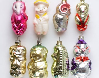 Vintage Glass Christmas Ornaments Animals, Soviet Xmas Tree Decor 60s-80s, New Year Ornaments