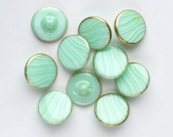 Vintage Mint Moonglow Glass Buttons Set of 10, Czech Stripe Glass Buttons 17 mm