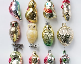 Vintage Glass Christmas Ornaments Birds, Soviet Union Xmas Tree Decor 60s-80s, New Year Ornaments