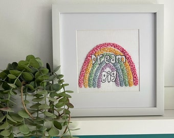 Dream big rainbow embroidery wall art