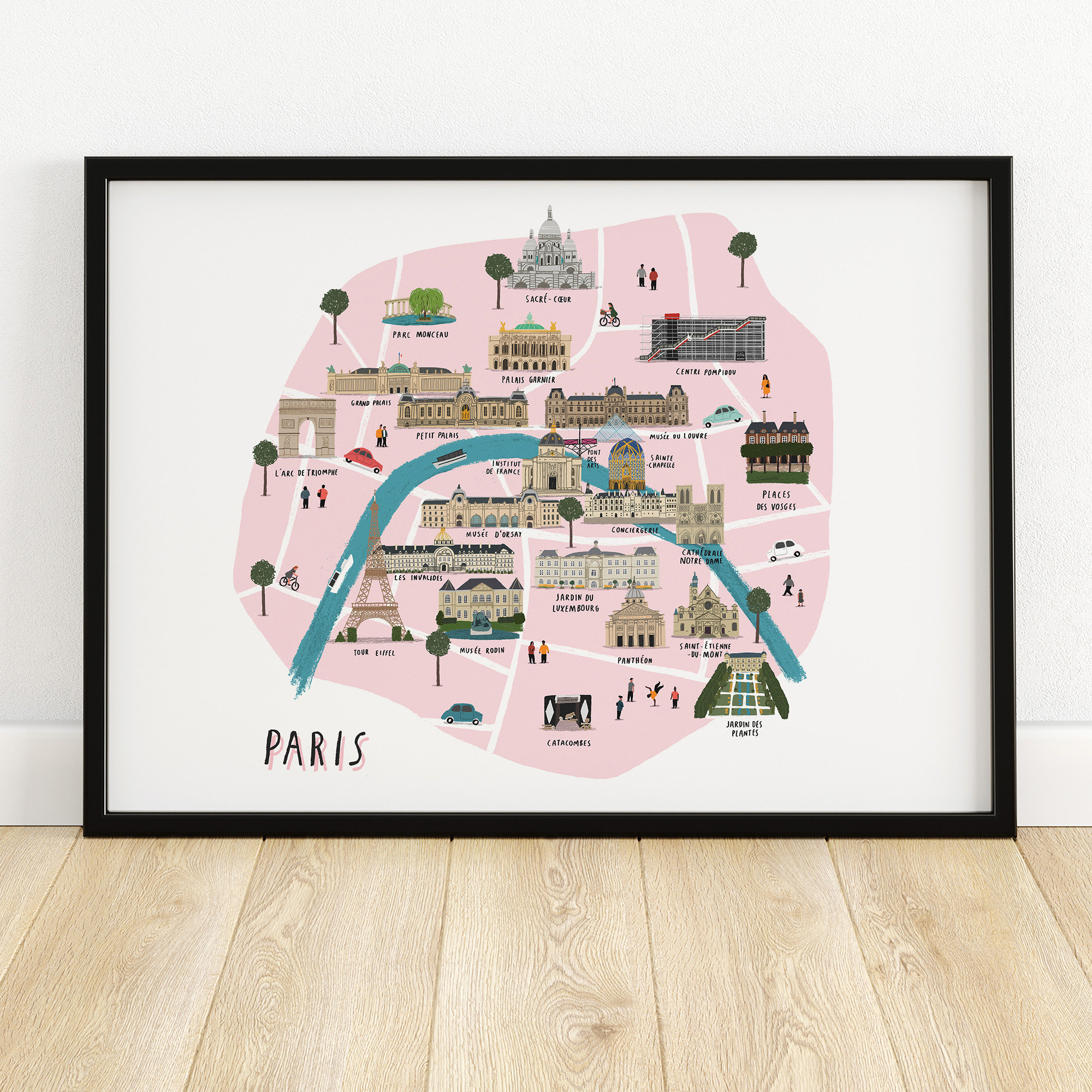 Paris Map Illustrated Art Print Map Print Map Illustration Etsy UK