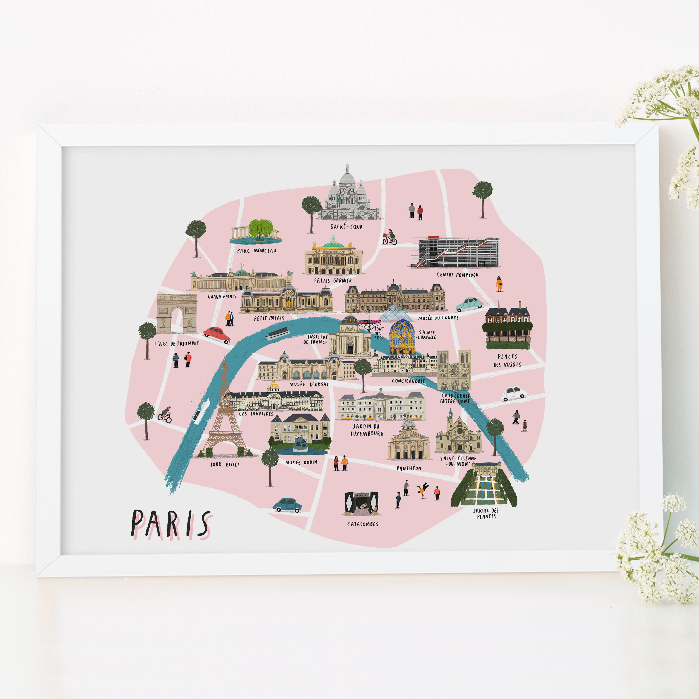 Paris Map Illustrated Art Print Map Print Map Illustration Etsy