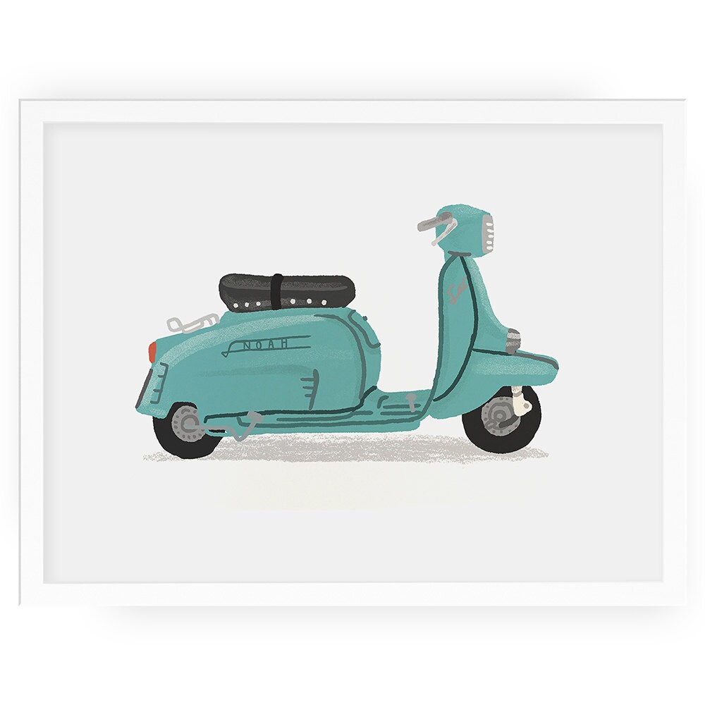 Scooter personalised illustrated print scooter print | Etsy