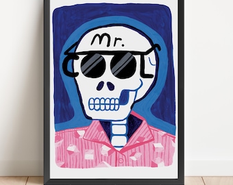 Mr. Cool illustrated art print - skull print acrylic painting skeleton art skeleton painting skeleton wall art skeleton portrait portrait