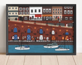 Ramsgate harbourscape print - ramsgate harbour boats boat illustration ramsgate art Thanet harbourscape thanet art sea print seaside art