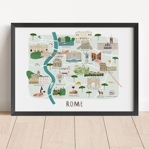 Rome map illustrated print - map print illustration rome map rome map print rome art rome map art rome print rome wall art