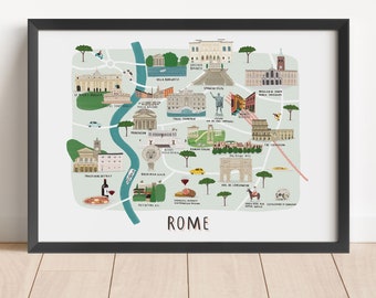 Impression illustrée de la carte de Rome - illustration impression carte carte de rome carte de rome impression art de rome art de la carte de rome impression de rome art mural rome