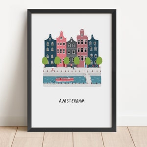 Amsterdam illustrated art print - illustration city print art map Travel print city print Amsterdam wall art