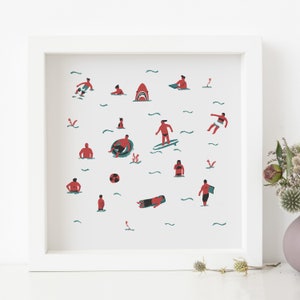 Swimmers illustrated summer print seaside beach bathroom sea coast swimming swimmers sea illustration sea art sea wall art swimming print image 1