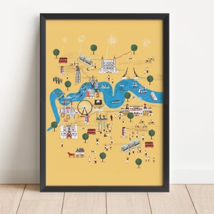Totally Thames Druck - illustrierte Karte London Stadt Kunst Thames River Thames London Illustration Stadtplan Fluss Themse London Kunst Stadt Illustration