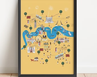 Totally Thames print -  illustrated map London city art Thames River Thames London illustration City map river London art city illustration