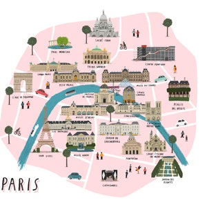 Paris map illustrated art print map print map illustration city paris print paris art paris map print city print paris wall art image 2