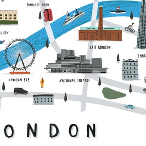 London map illustrated print map print illustration london map london map print london art london map art london print london wall art image 3