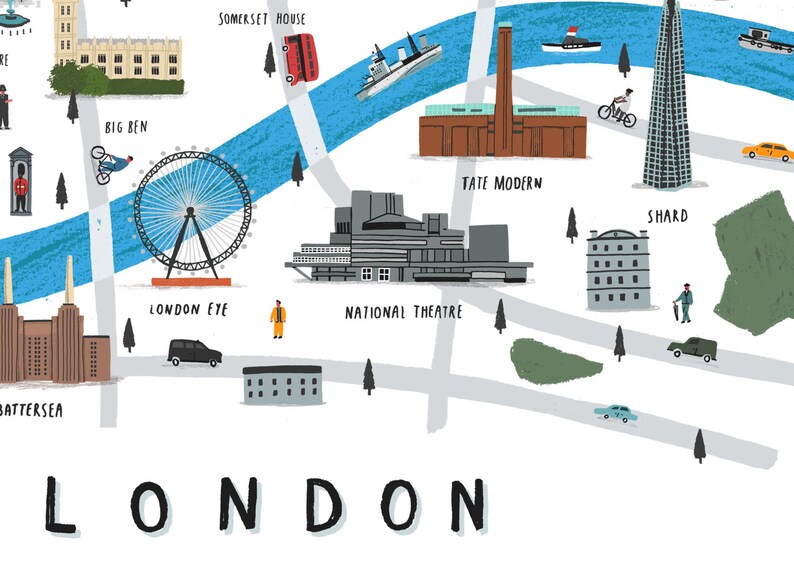 London map illustrated print map print illustration london map london map print london art london map art london print london wall art image 3