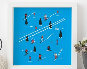 Skiers illustrated winter print - winter sports skiing holiday skiing print skiing art winter art winter print ski print ski art