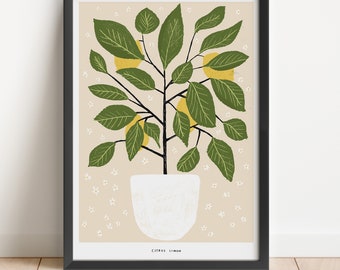 Lemon Tree art print - tropical plant print tropical lemon tree illustration garden print house plant print boho wall art