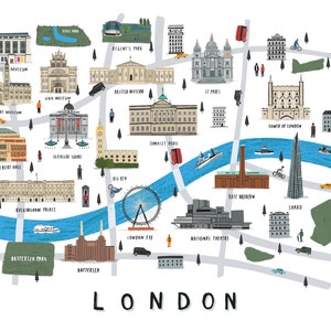 London map illustrated print map print illustration london map london map print london art london map art london print london wall art image 2