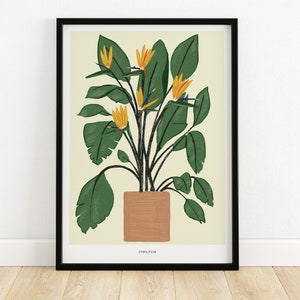 Bird of Paradise plant art print - tropical plant print tropical flower illustration garden print house plant print boho wall art