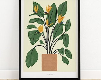 Bird of Paradise plant art print - tropical plant print tropical flower illustration garden print house plant print boho wall art