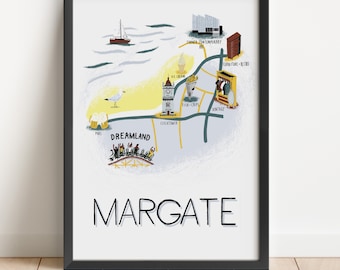 Margate map print - margate illustration, seaside beach margate art seaside illustration dreamland map illustration illustrated map art