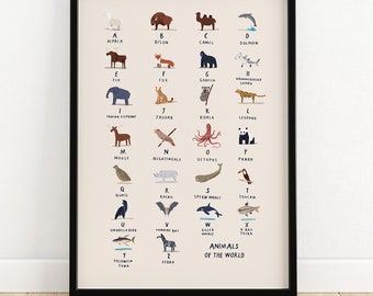 The Animal Alphabet personalised illustrated art print - animal a to z print animal print art a to z nursery art print playroom alphabet