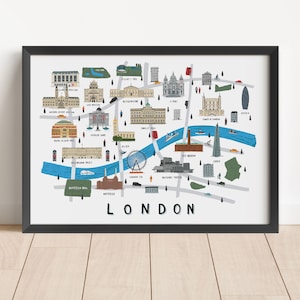 London map illustrated print map print illustration london map london map print london art london map art london print london wall art image 1