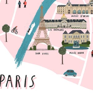 Paris map illustrated art print map print map illustration city paris print paris art paris map print city print paris wall art image 4