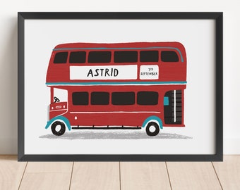 London bus personalised illustrated print - personalised bus city bus print london bus art london bus print childrens print nursery art