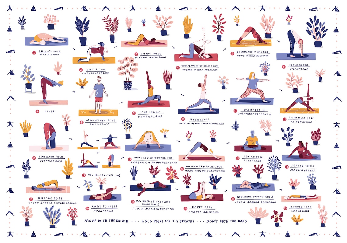 Yoga Illustrated Art Print Yoga Flow Vinyasa Asana Hatha - Etsy