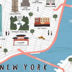 New York map illustrated art print map illustration city new york art new york print new york map art city map new york wall art image 4