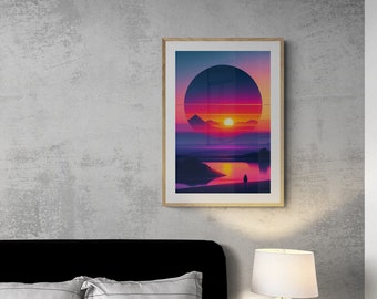 Nature Art | Sunset | Beauty | 80's Inspo Home Decor | Wall Art | Digital Download | Gallery Wall | Nature Sketch | Wall Art Design