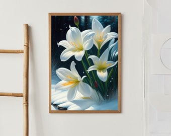 Flower Wall Art Designs | Lilies Flowers | Flower Art | Home Decor | Office Decor | Gallery Wall | Canvas Wall ART | Personalized Gift