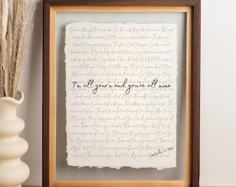 Custom Song Lyrics Print on Handmade Cotton Paper - Anniversary Gift