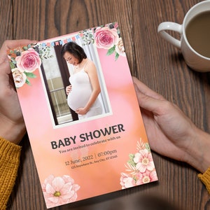 Printable Baby Shower Invitation Card Template, Baby Shower Digital Invitation Card Template, Editable Invitation Card Template