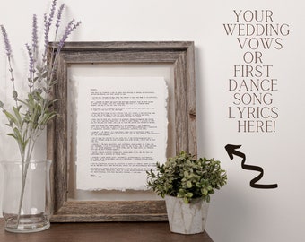 Wedding Vows Print, First Dance Ideas, Cotton 2nd Anniversary, Custom Song Lyrics Print, Cotton Paper Gift, Professionally Frame