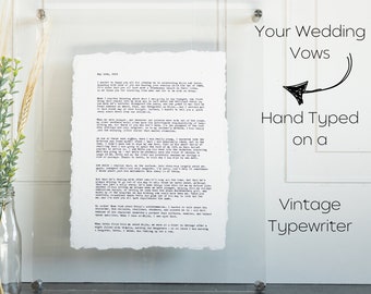 Wedding Vows Print, Cotton Anniversary Gift for him, Gift for her, 2nd Anniversary Gift, Printed Wedding Vows, Cotton paper, Typewriter