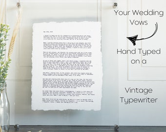 Wedding Vows Print, Cotton Anniversary Gift for him, Gift for her, 2nd Anniversary Gift, Printed Wedding Vows, Cotton paper, Typewriter