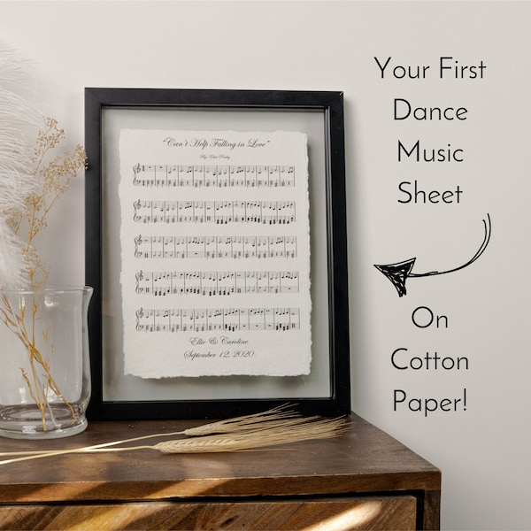 Wedding First Dance Song Sheet Music, Paper Anniversary Gift, 1 Year Anniversary, Husband Anniversary, Wife Anniversary Gift Romantic Gift