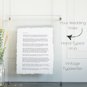 Wedding Vows Print, Cotton Anniversary Gift for him, Gift for her, 2nd Anniversary Gift, Printed Wedding Vows, Cotton paper, Typewriter