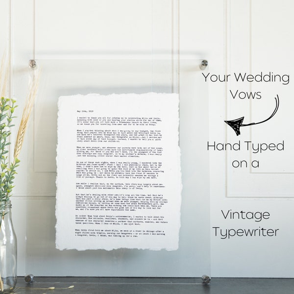 Wedding Vows Print, Cotton Anniversary Gift for him, Gift for her, 2nd Anniversary Gift, Printed Wedding Vows, Cotton paper, Typewriter