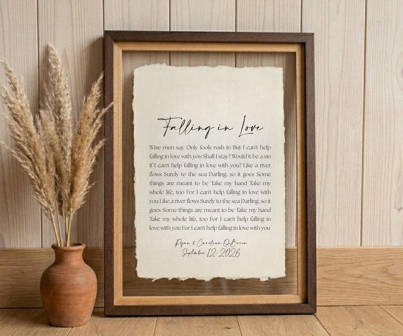 wedding song lyrics, framed song lyrics, cotton anniversary gift, first dance song, song lyric wall art, personalized song art, custom song print, 1st anniversary gift, paper anniversary, wedding gift unique, first anniversary gift for him, song lyric gift, cotton paper print