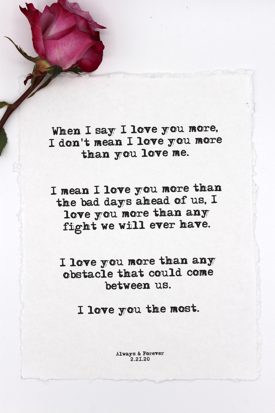 When I say I love you more poem print in typewriter font on Etsy