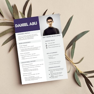 Software Developer Resume Template With Photo, Professional Modern ...
