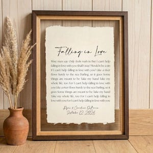 wedding song lyrics, framed song lyrics, cotton anniversary gift, first dance song, song lyric wall art, personalized song art, custom song print, 1st anniversary gift, paper anniversary, wedding gift unique, first anniversary gift for him, song lyric gift, cotton paper print